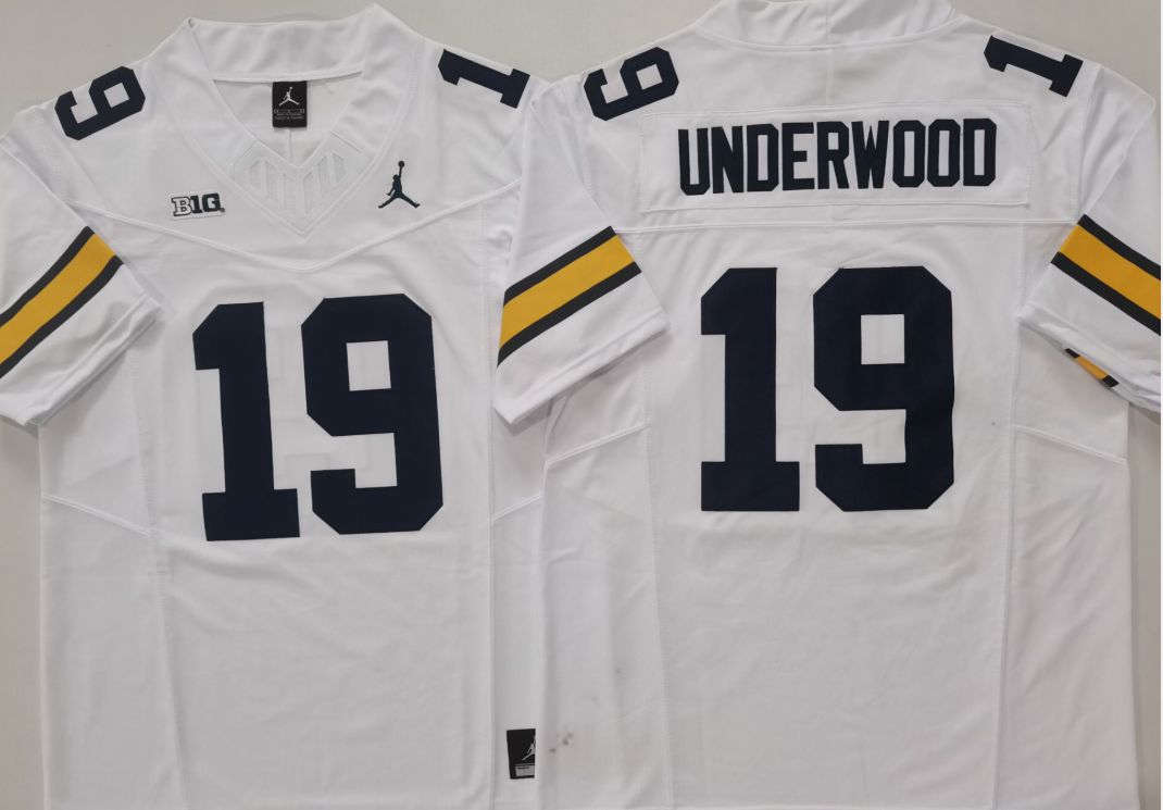 Men Michigan Wolverines #19 Underwood White 2025 NCAA Jersey